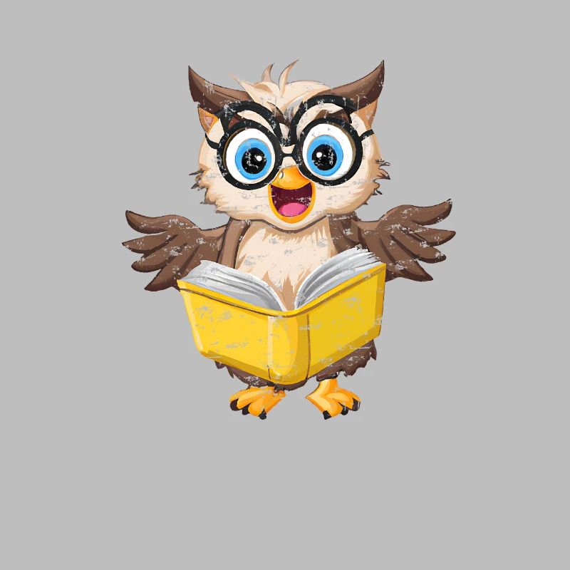 Niedliche Eule mit Nerd-Brille, die ein Buch liest