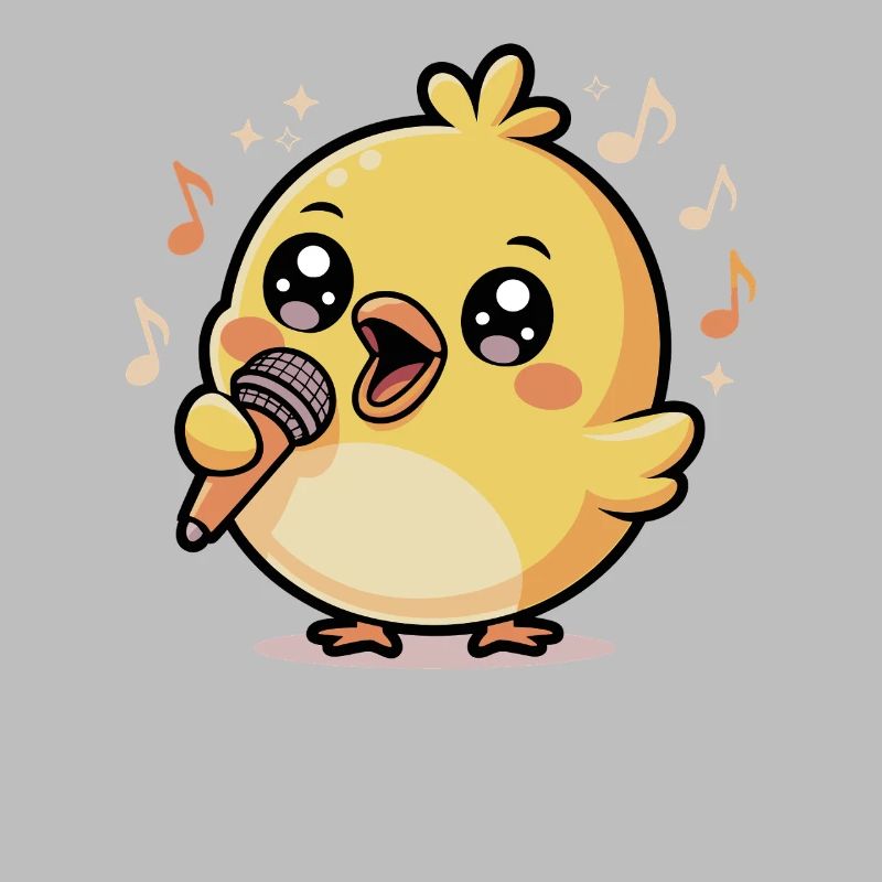 Poussin joyeux qui chante avec un microphone et des notes
