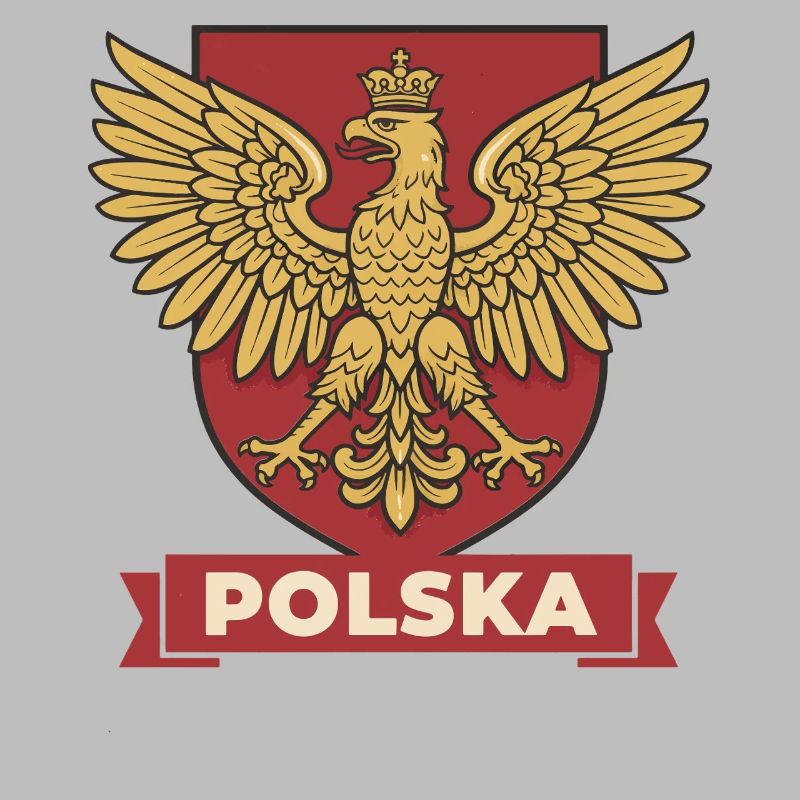 Polska Golden Eagle Heraldic Crest on Red Shield