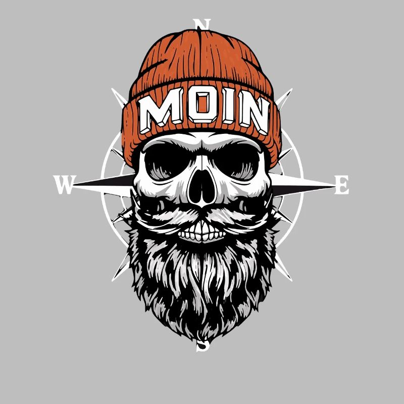 Norddeutsch Biker Skull mit Bart & Windrose Moin