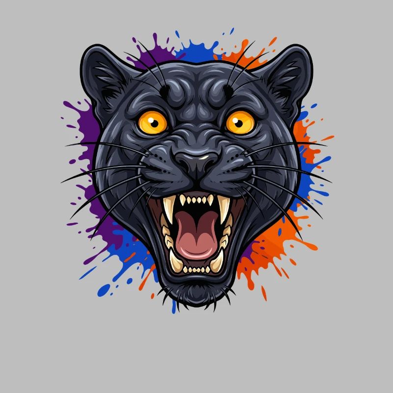 Schwarzer Pantherkopf mit Farbklecks