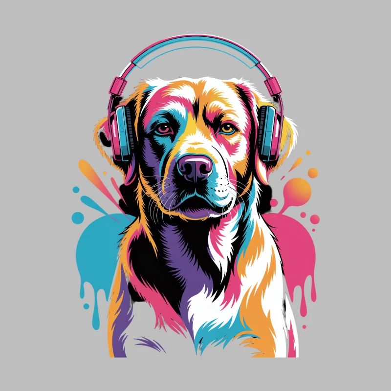Labrador mit Kopfhörer