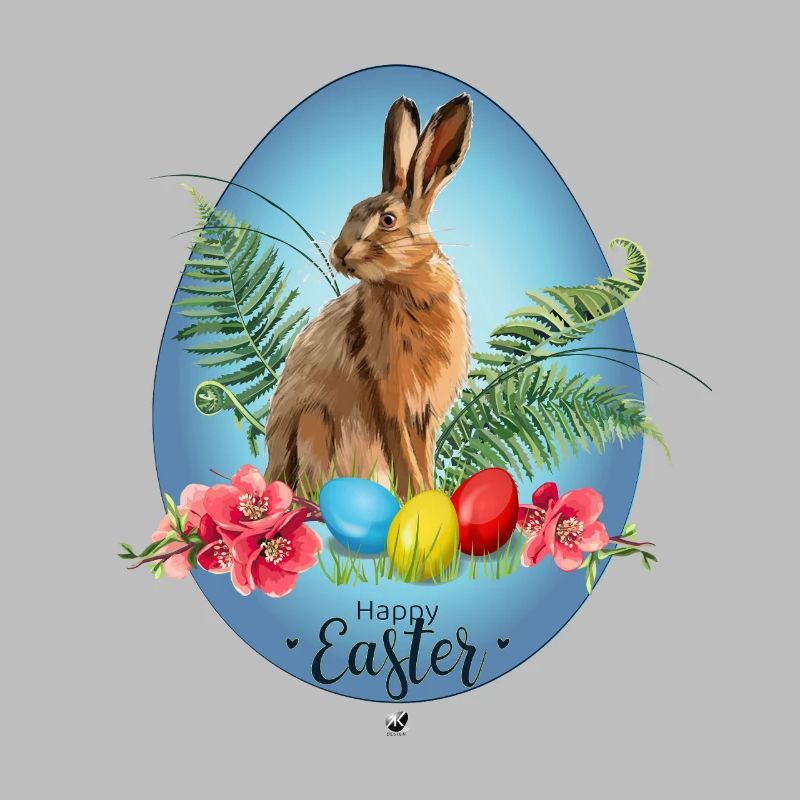 Illustration de lapins, œufs de Pâques et fleurs de cerisier