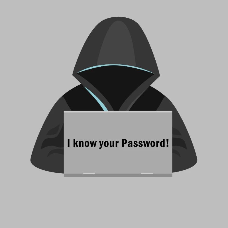 lustiger Hacker am Computer I know your Passwod