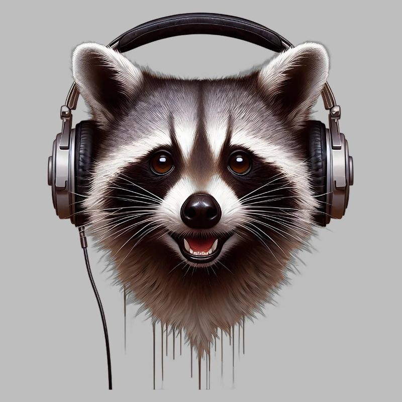 Waschbär mit Kopfhörern