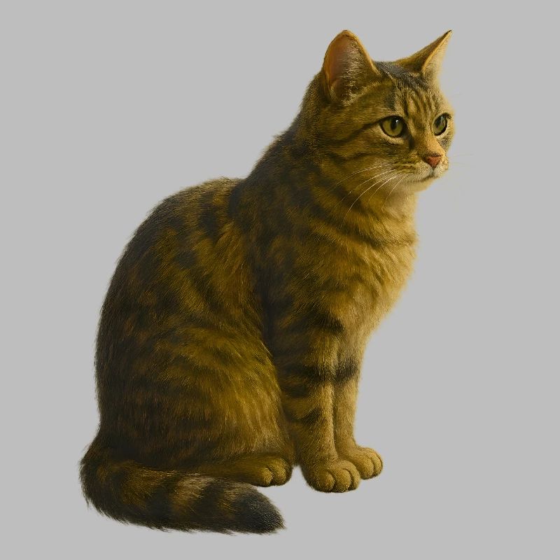 Sitzende, getigerte Katze