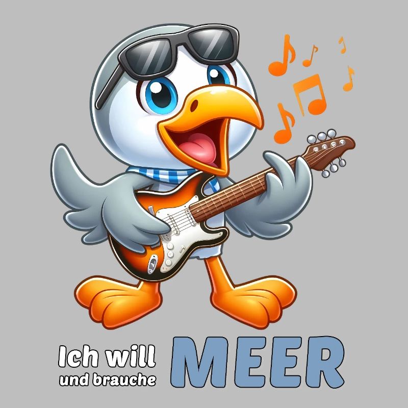 Fröhlicher Seevogel mit Gitarre