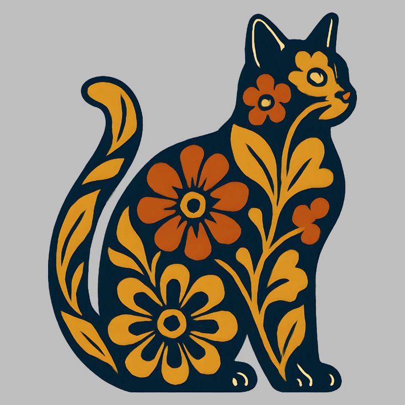 Silhouette de chat fleur dans des tons chauds