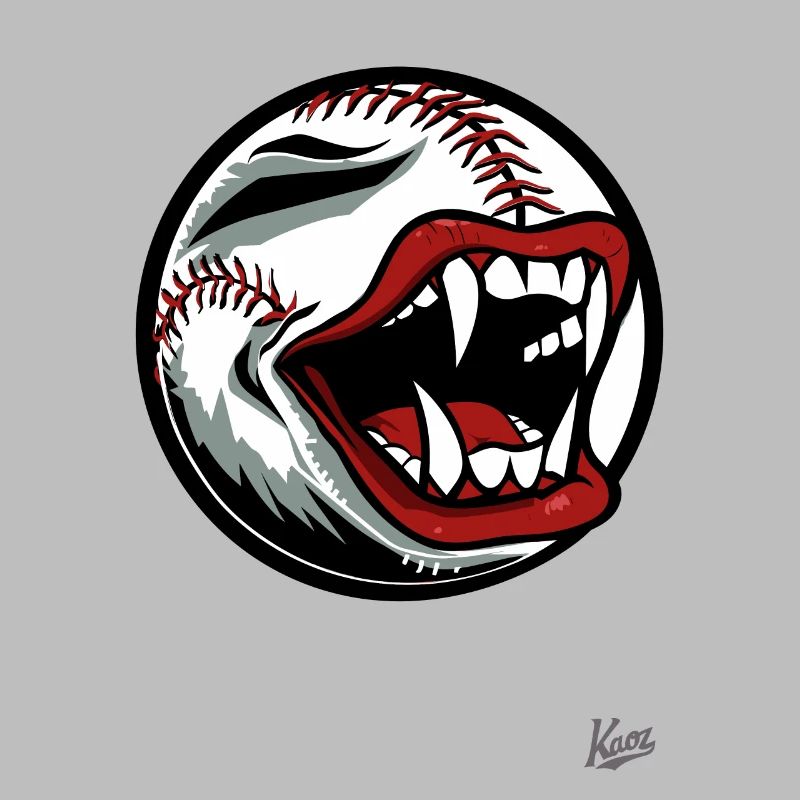 Baseball mascot with vampire teeth