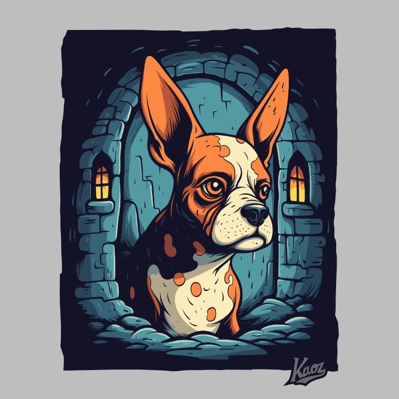 Petit chien mignon cool dans le donjon