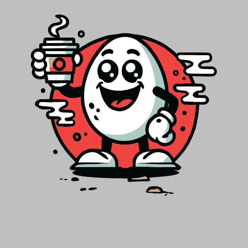 Happy Cartoon Breakfast Egg with Coffee