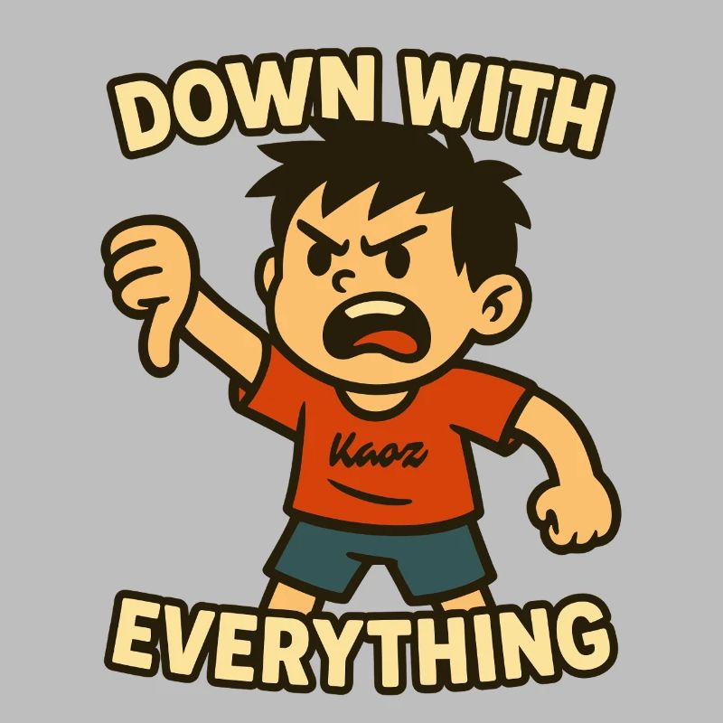 Down with everything! Angry boy in protest