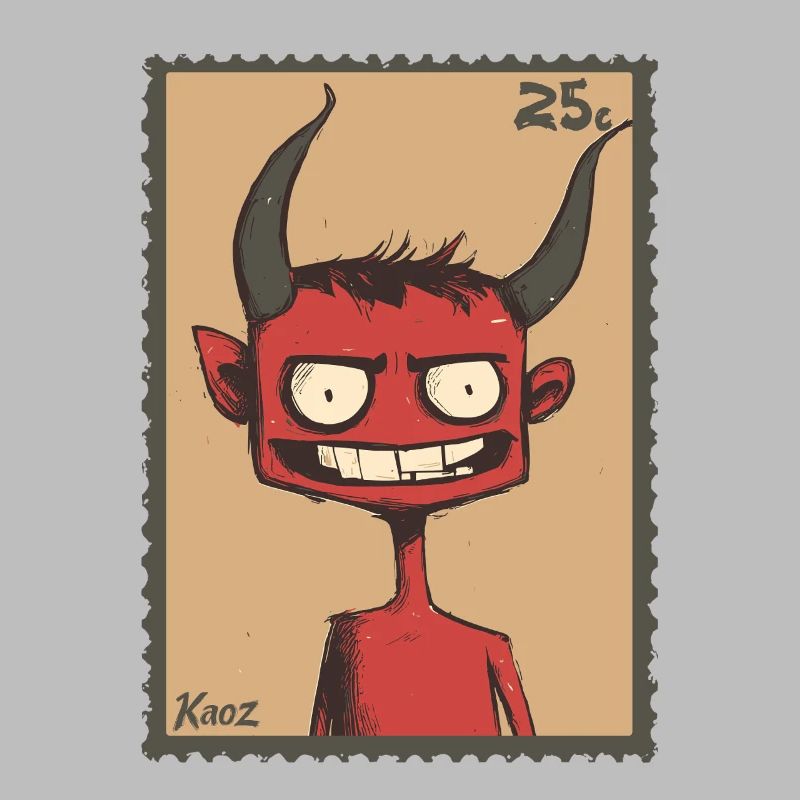 Grinning devil as a stamp