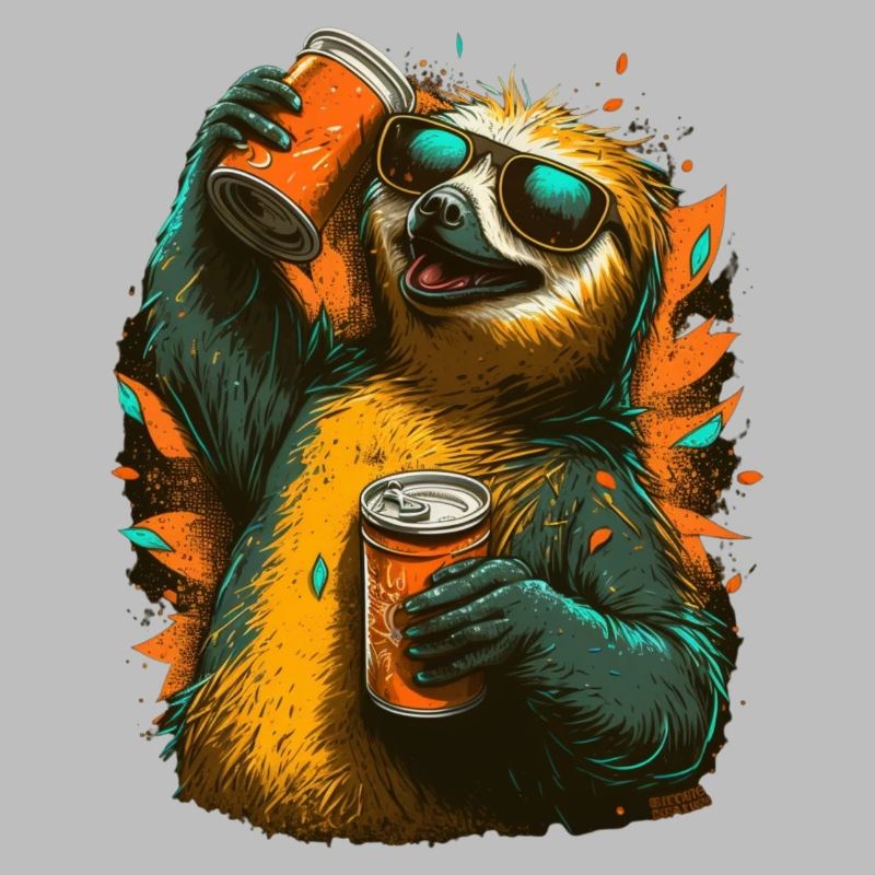 Cool beer drinking sloth