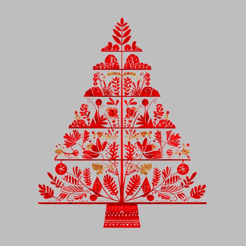 Abstract Christmas Tree Red – Boho Folk Art