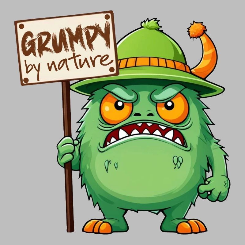 Funny monster grumpy grumpy bad-tempered