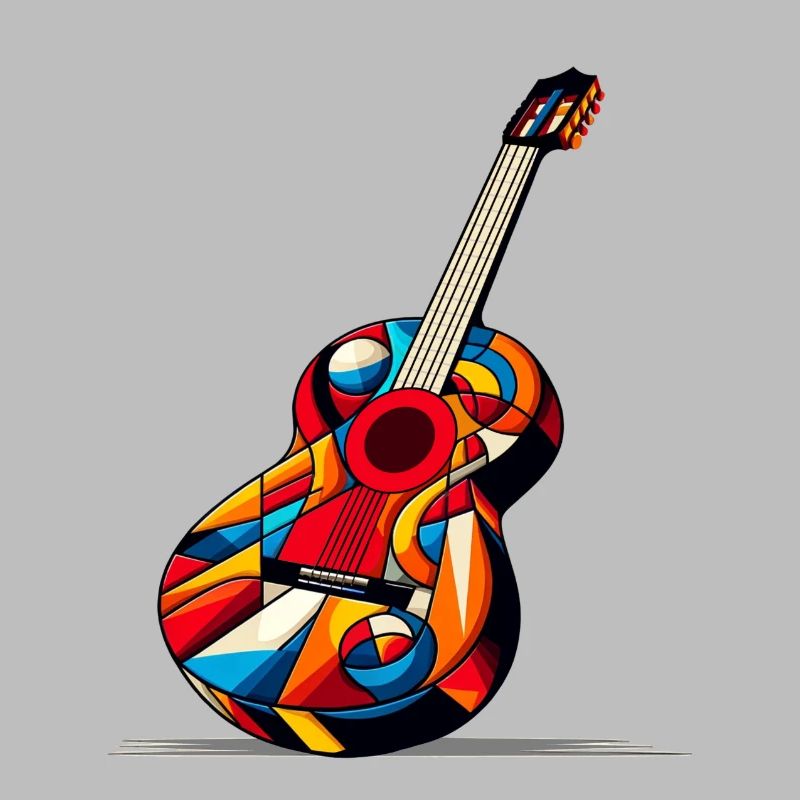 Multicolored Cubist Style Classical Guitar