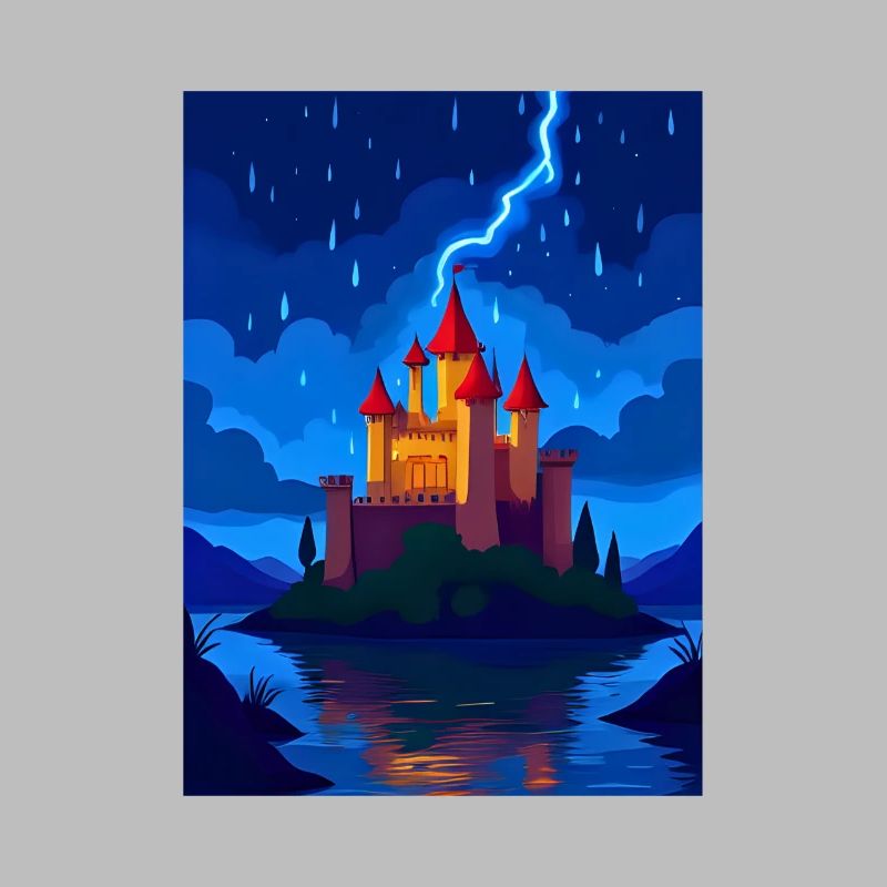 Château enchanté avec éclairage nocturne
