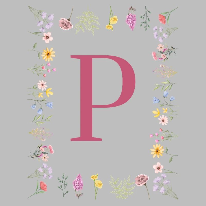 Florale Initialen "P", Buchstaben Monogramm