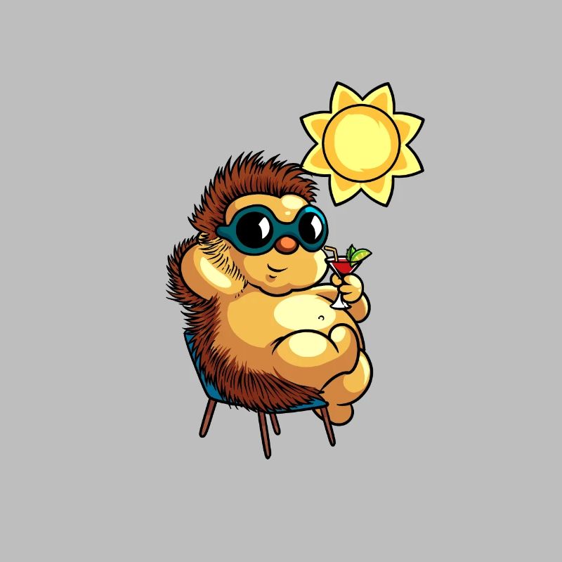 Comic hedgehog enjoying a cocktail