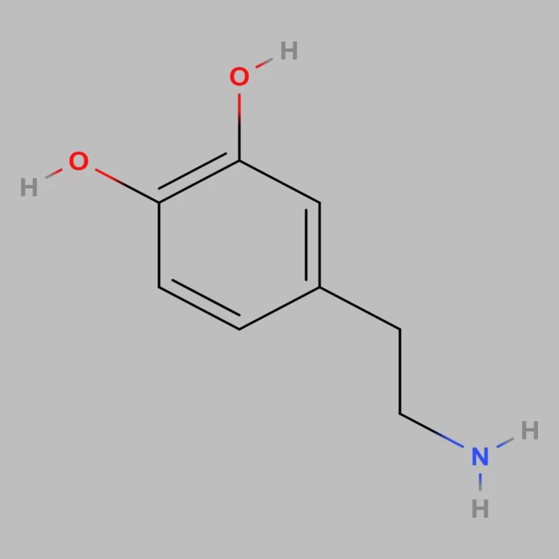 Molécule de dopamine - Formule structurelle colorée