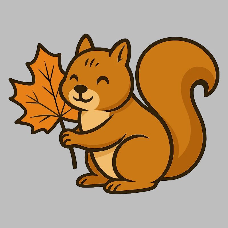 Niedliches Eichhörnchen mit Herbstblatt Cartoon
