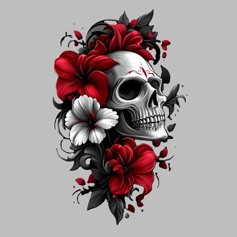 Totenkopf mit Blüten