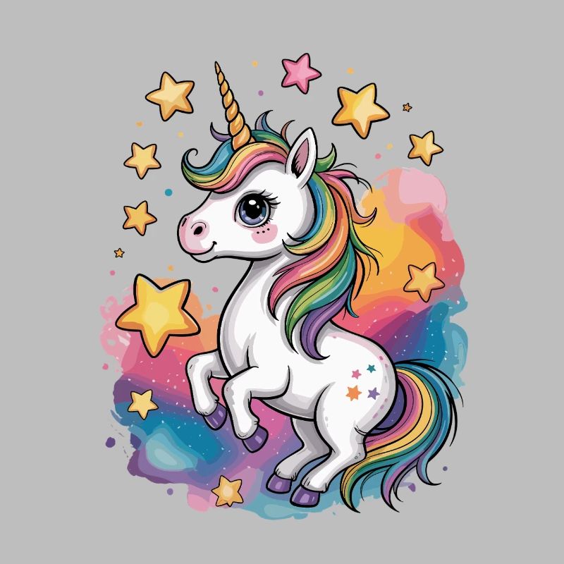 Bunter Einhorn mit Sternen und Regenbogen