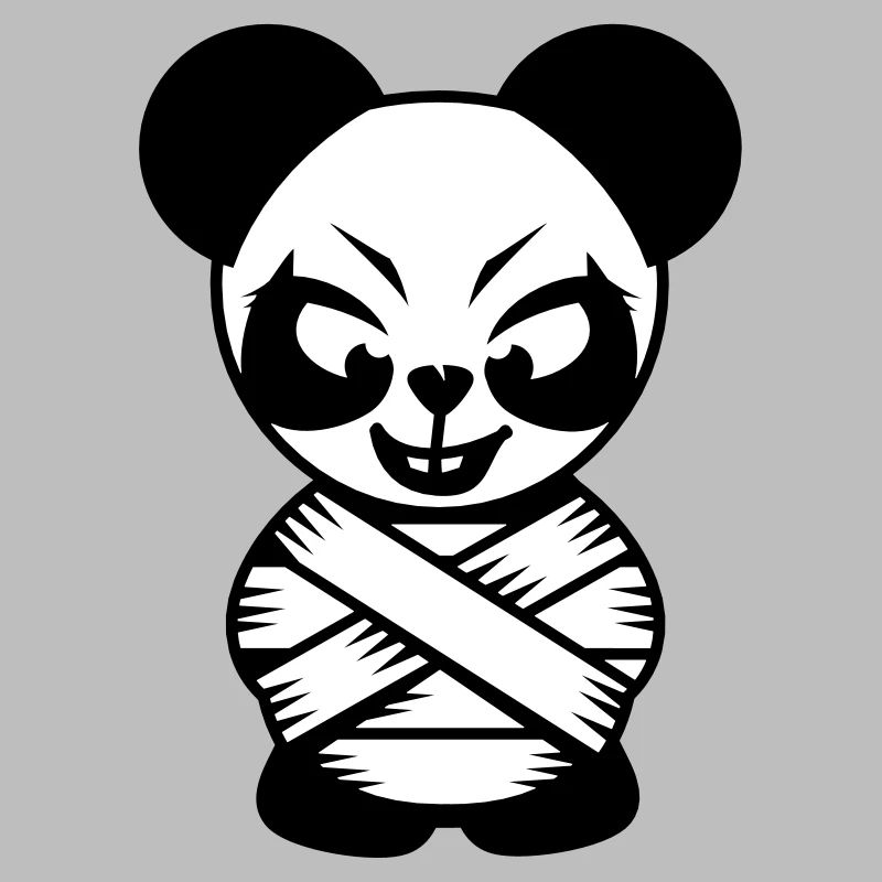 Panda bear with straitjacket and crazy eyes