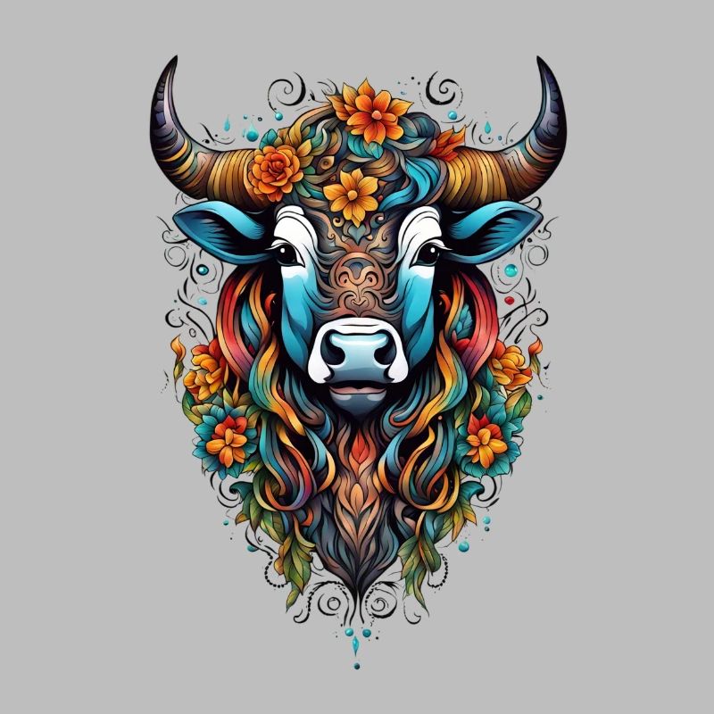 Bison couvert de fleurs dans un éclat de couleurs
