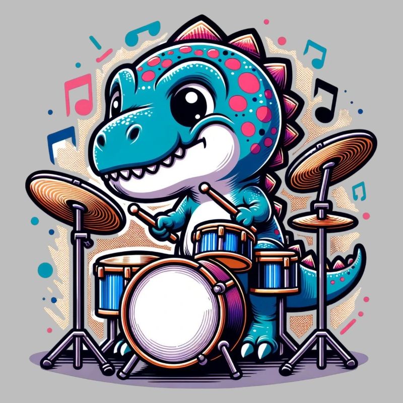 Cool T-Rex Dinosaur Drummer