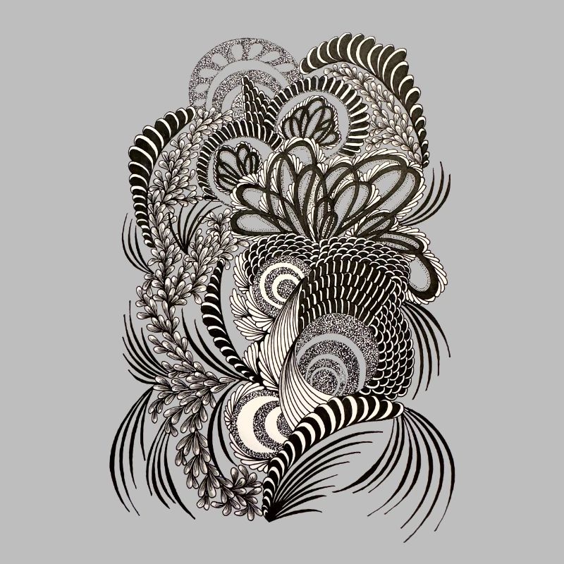 Black White Doodle Floral Pattern