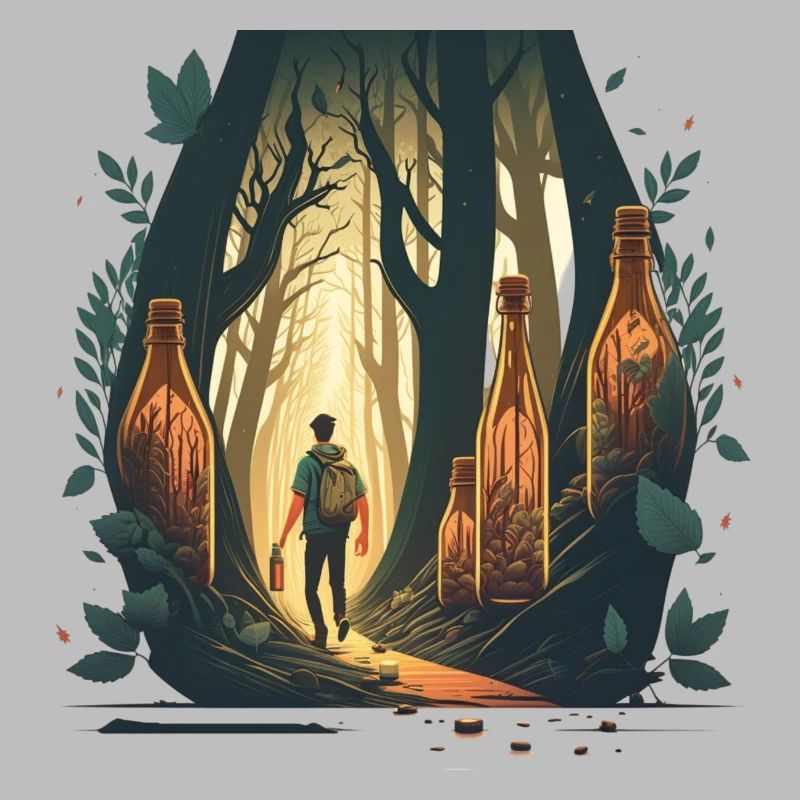 Wanderer im Wald voll mit Bier