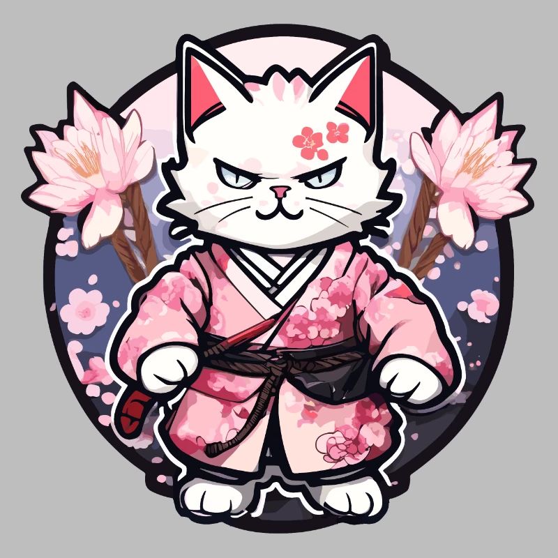 Chat samouraï & fleurs de cerisier #10