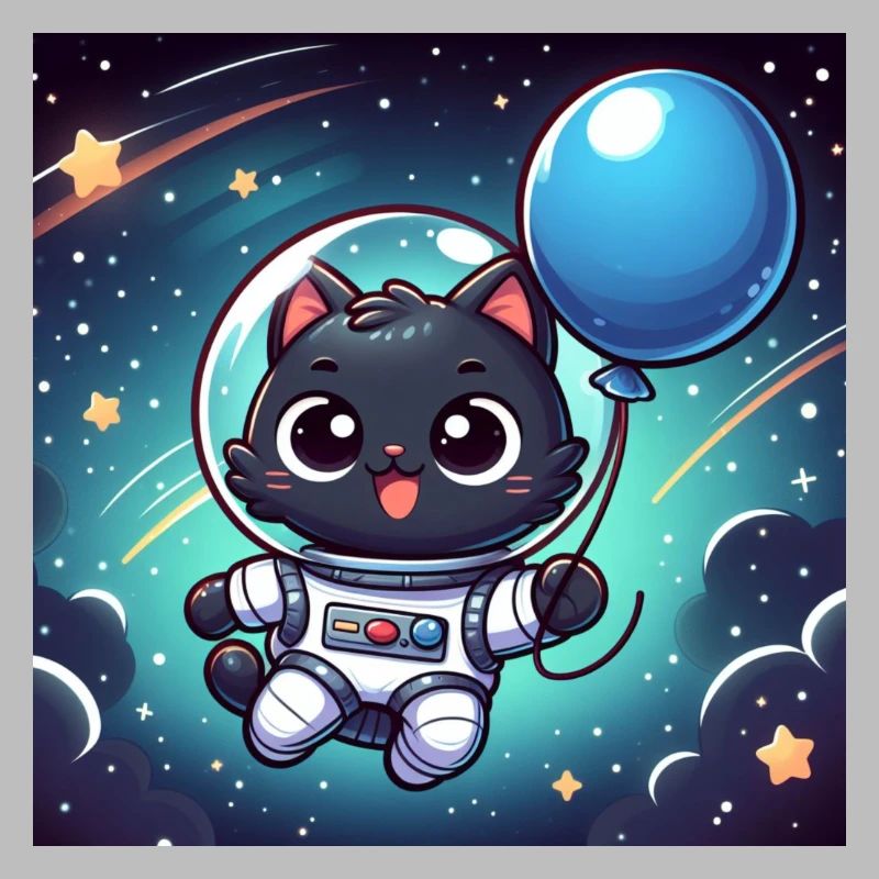 Space Kitty avec ballon bleu dans l’espace