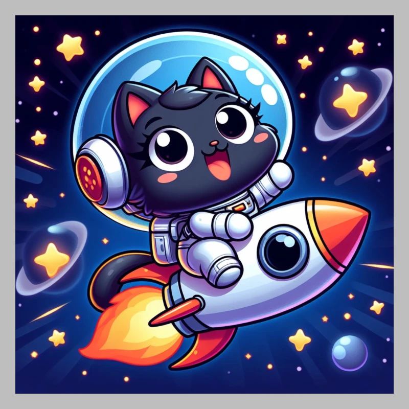 Chat mignon de l’espace dans l’espace sur une fusée