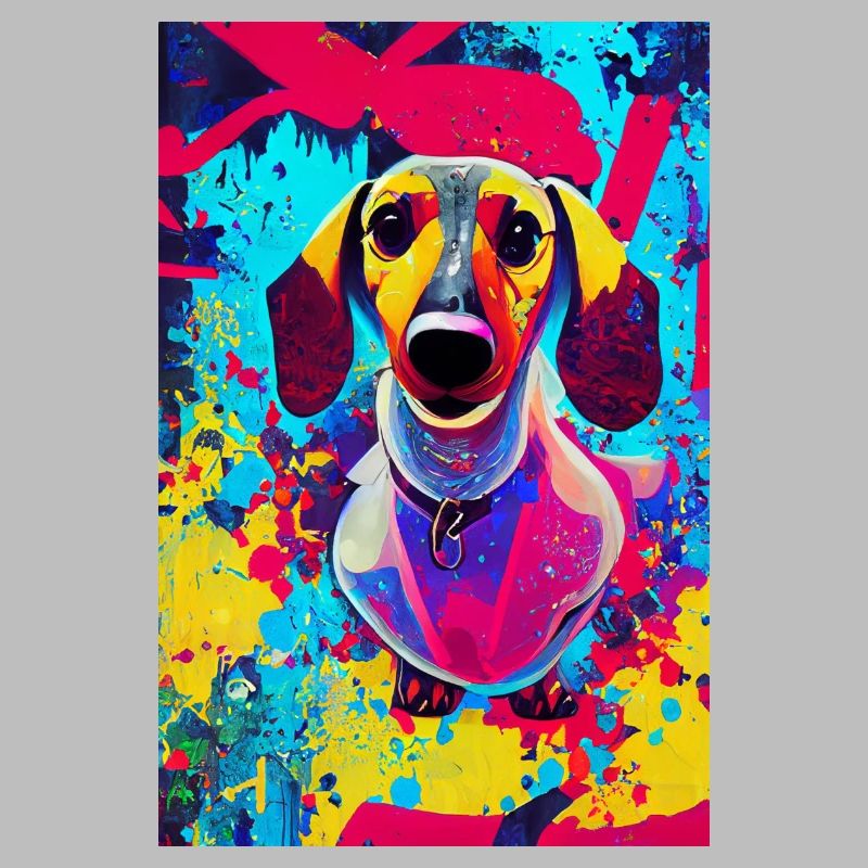 Impression pop art moderne | Teckel avec graffiti coloré