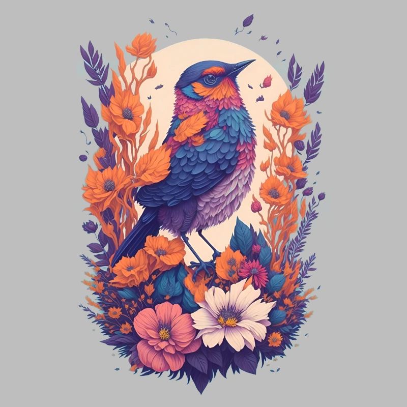 Oiseaux dans un bouquet de fleurs