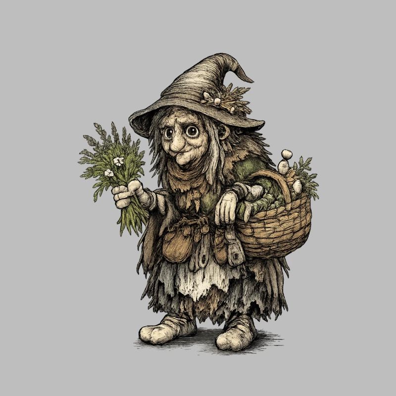 Herb Witch | Harvest witch with basket and herbs