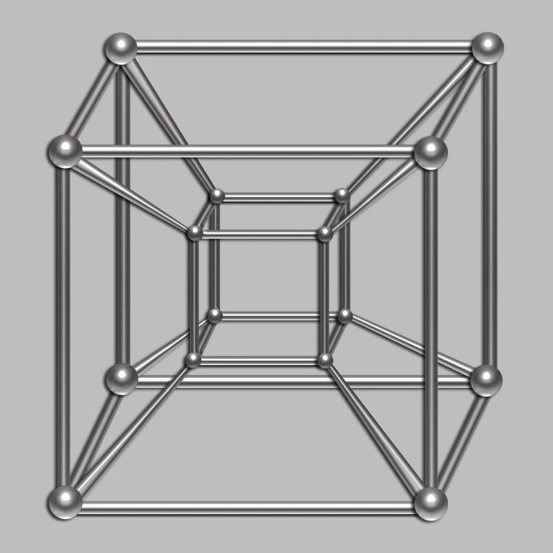 Tesseract, 4D Hypercube, digital silber, Symbol