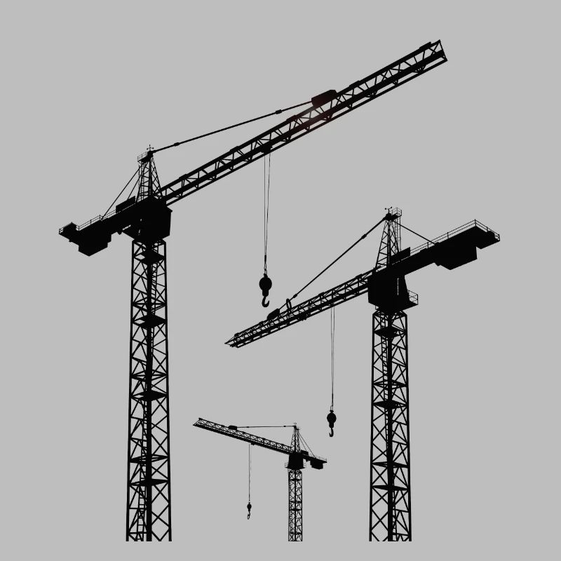 Black silhouette with construction cranes