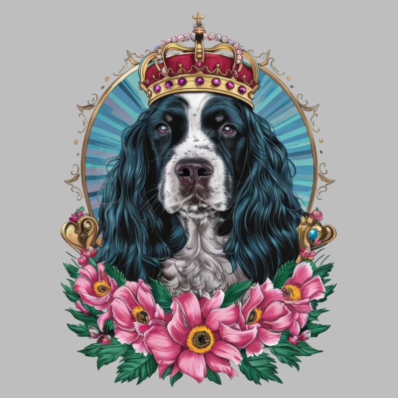 Cocker Spaniel mit Blumen und Krone