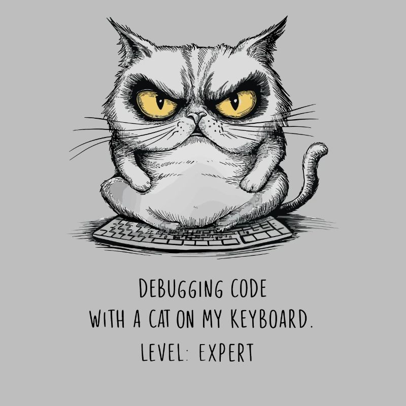 Debuggen von Code Katze Tastatur Experte Humor