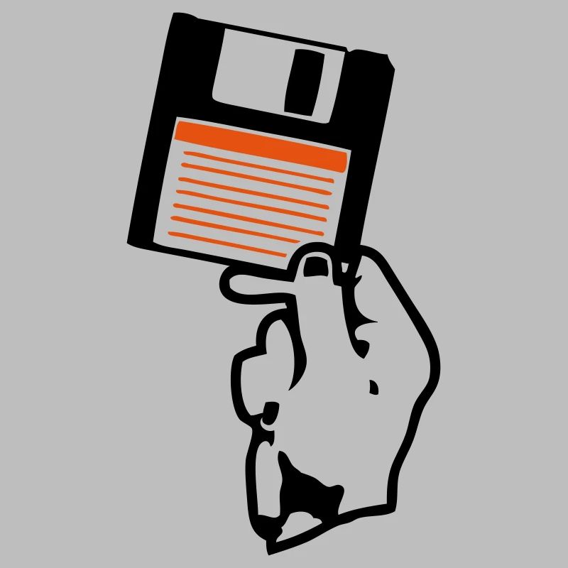 Ich halte dir eine Handdiskette.