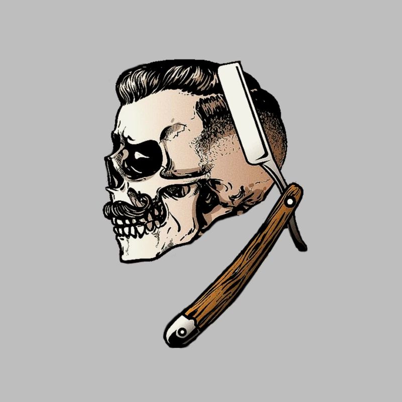 Barber Skull Schädel mit Bart Schnurrbart Schädel
