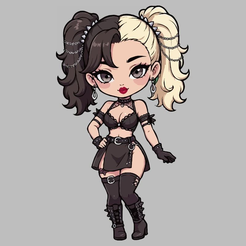 Gothic Chibi Diva with Two-Tone Hair
