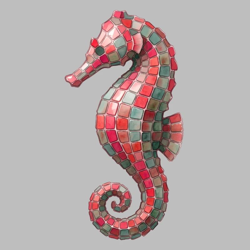 Seepferdchen Mosaik - Maritimes Kunst-Design