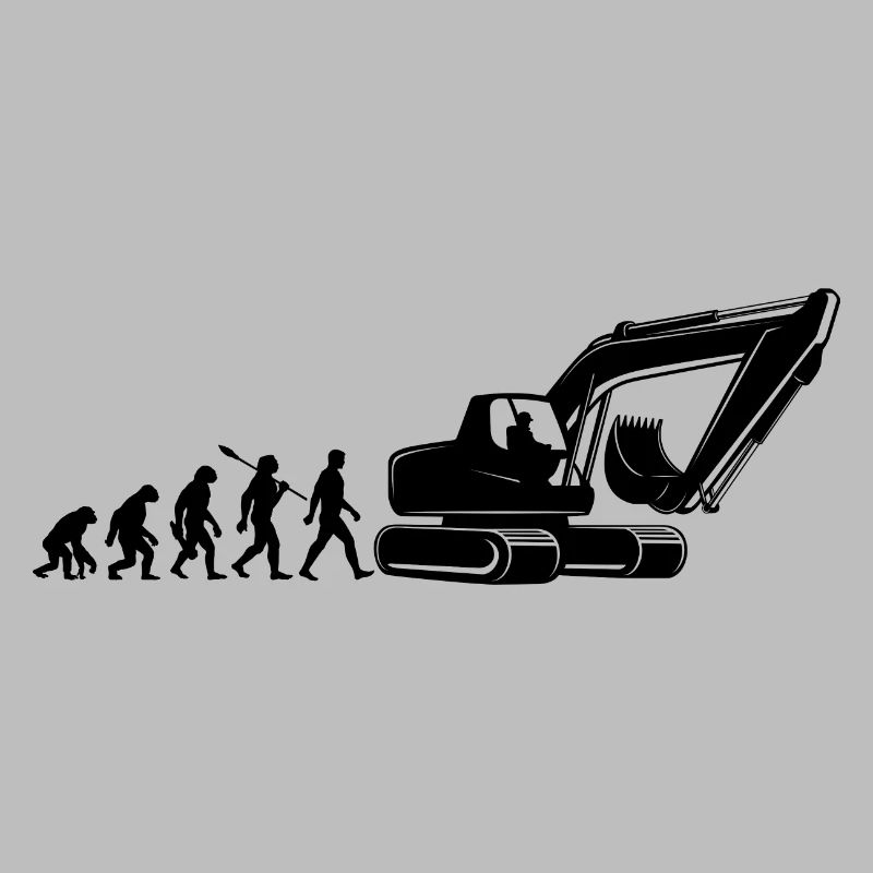 Evolution - driving an excavator - construction site, construction worker
