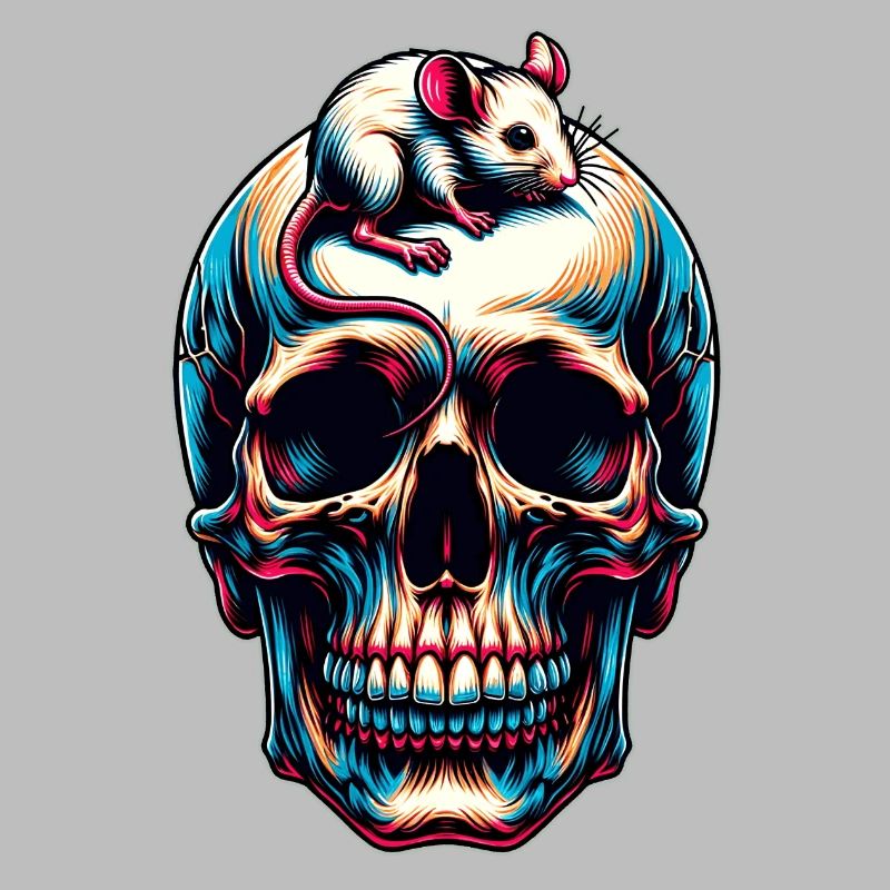Skull with cute little mouse on forehead