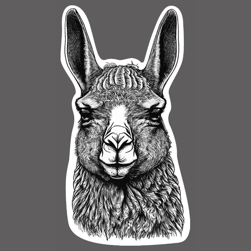 Black and White Llama Face Drawing with Patterns